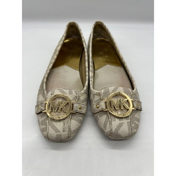 Michael Kors Women's MK Loafers Size 8.5 Cream Black Gold Slip On - Picture 1 of 9